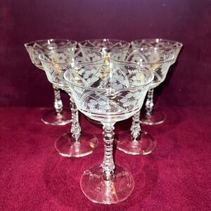 Vintage Crystal Dessert Glasses - Floral Etched